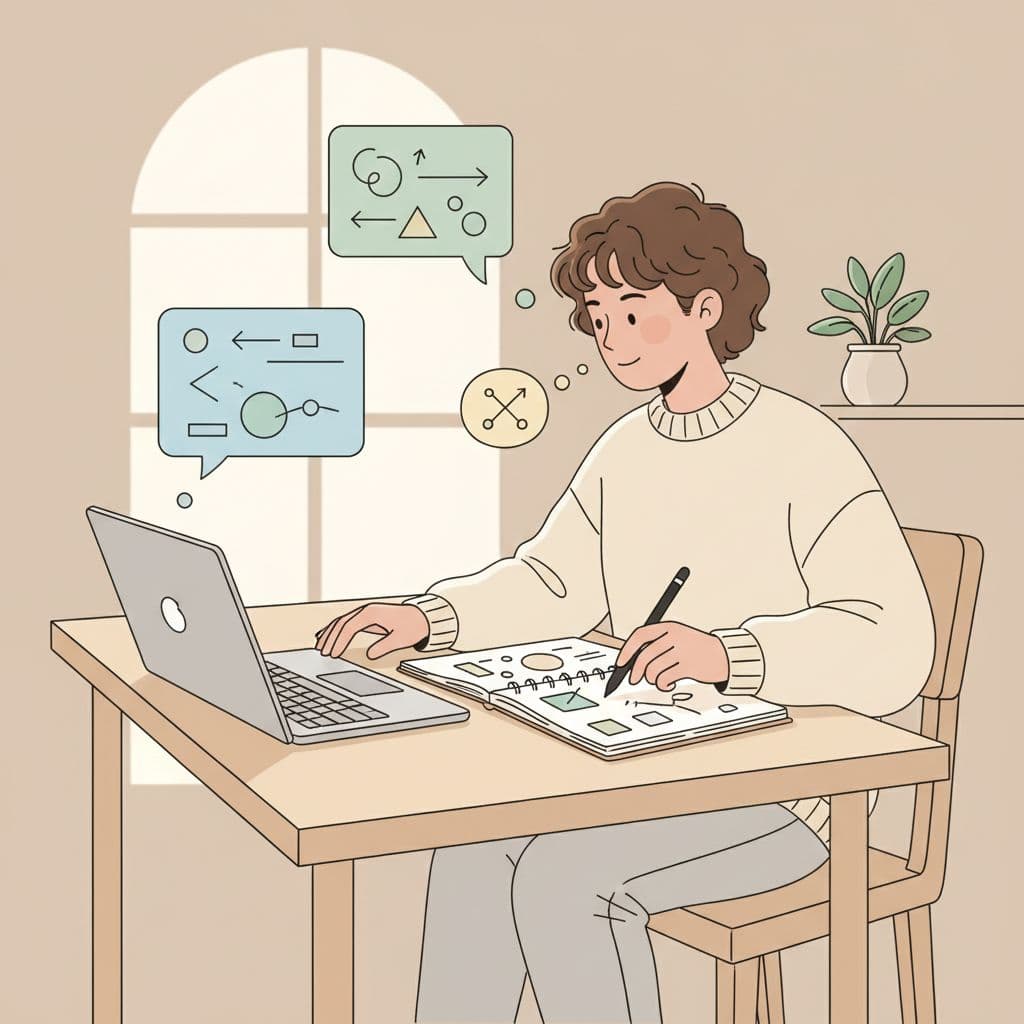 How to Validate a Blog Niche Before Buying a Domain 6 A person sits at a desk with a laptop and notebook, working to validate a blog niche.