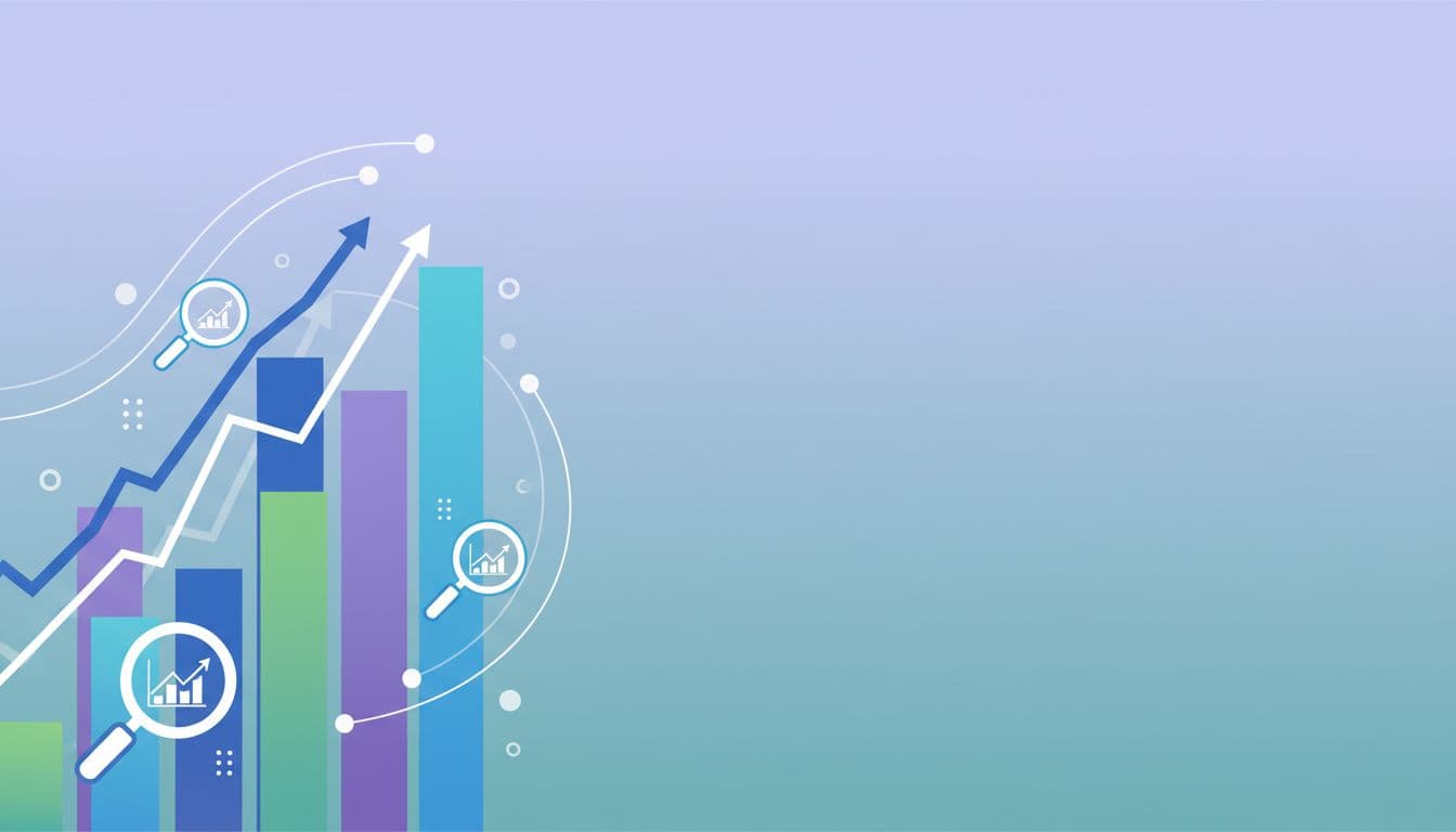 How to Validate a Blog Niche Before Buying a Domain 5 Abstract shapes and rising bar graphs illustrate growth and data analysis through keyword research.