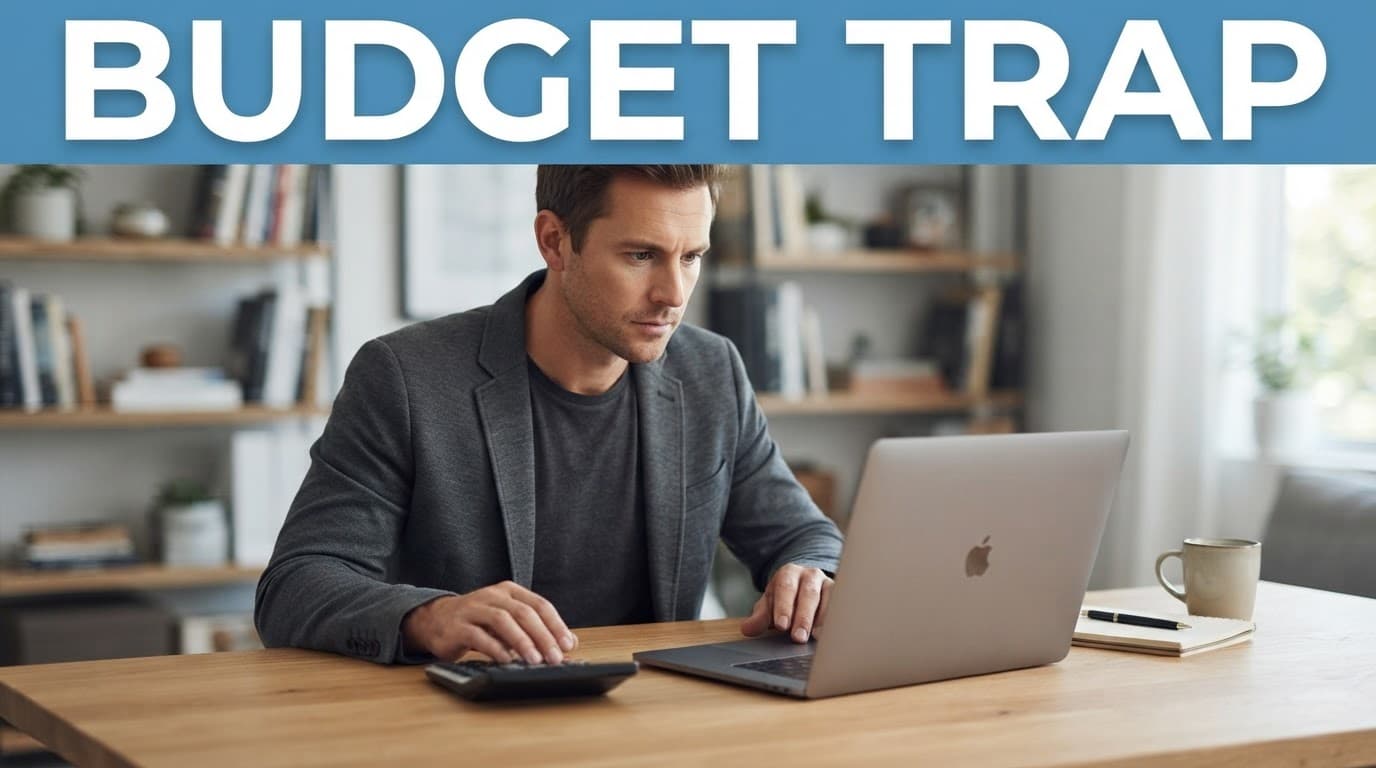 A professional reviewing expenses on a laptop and calculator at a clean desk.