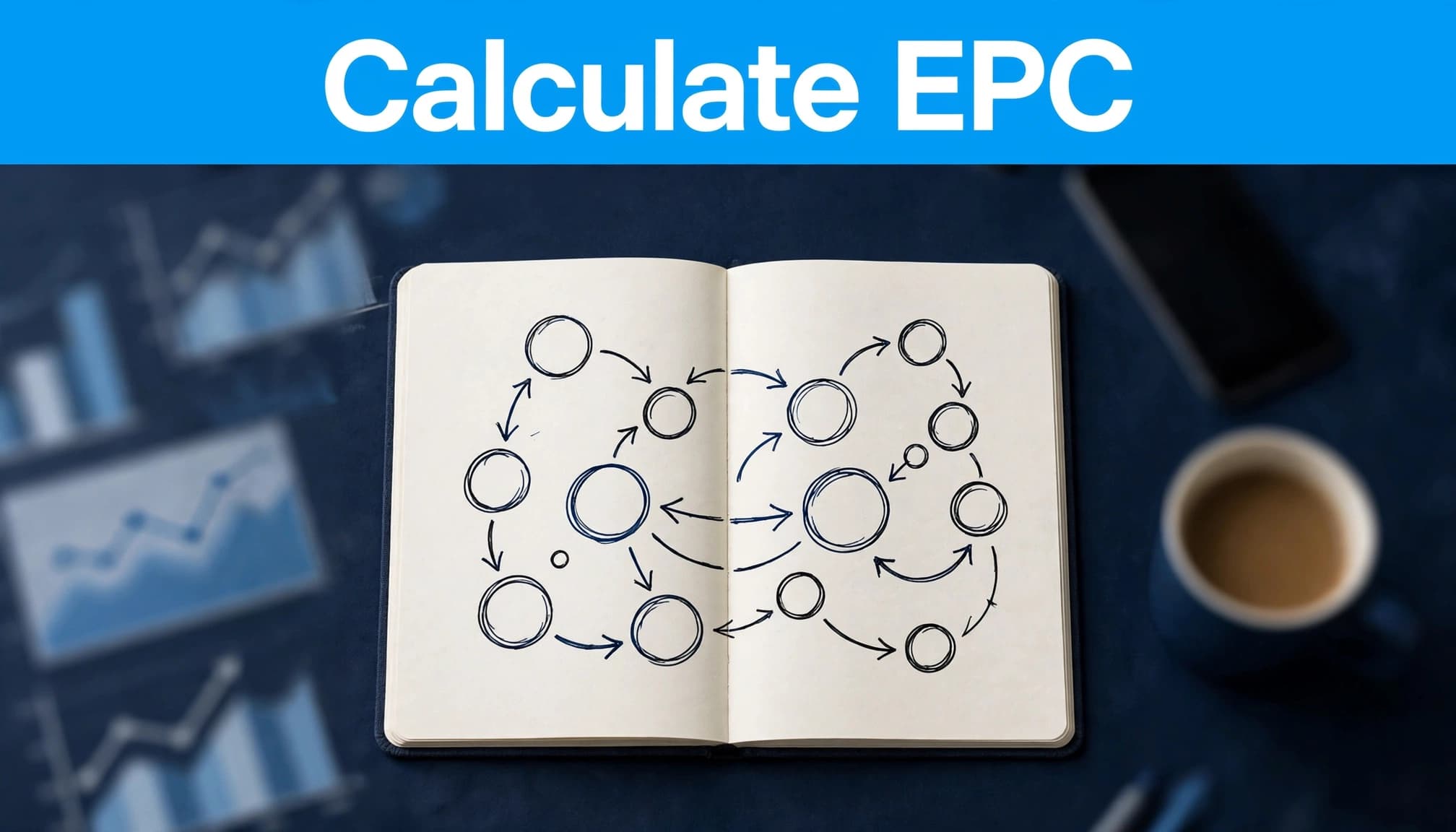 Open notebook with drawn circles and arrows in a blue-accented creator workspace.