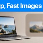 A laptop shows a sharp photo beside a blurred image-file icon.